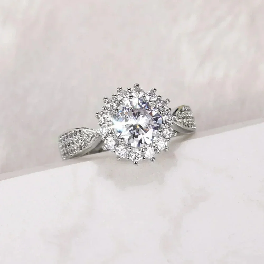😍925 SILVER MOISSANITE SUN FLOWER WEDDING/ENGAGEMENT RING WOMEN, K754_6